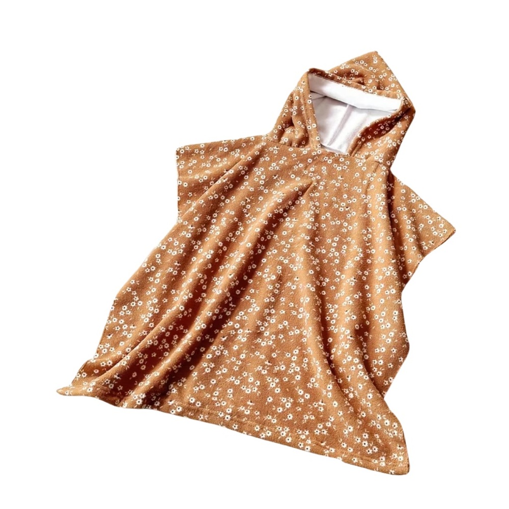 Brown Floral Hooded Poncho